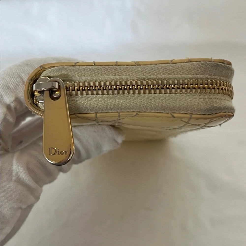 Lady Dior Patent Leather Zip-Around Wallet in Yellow